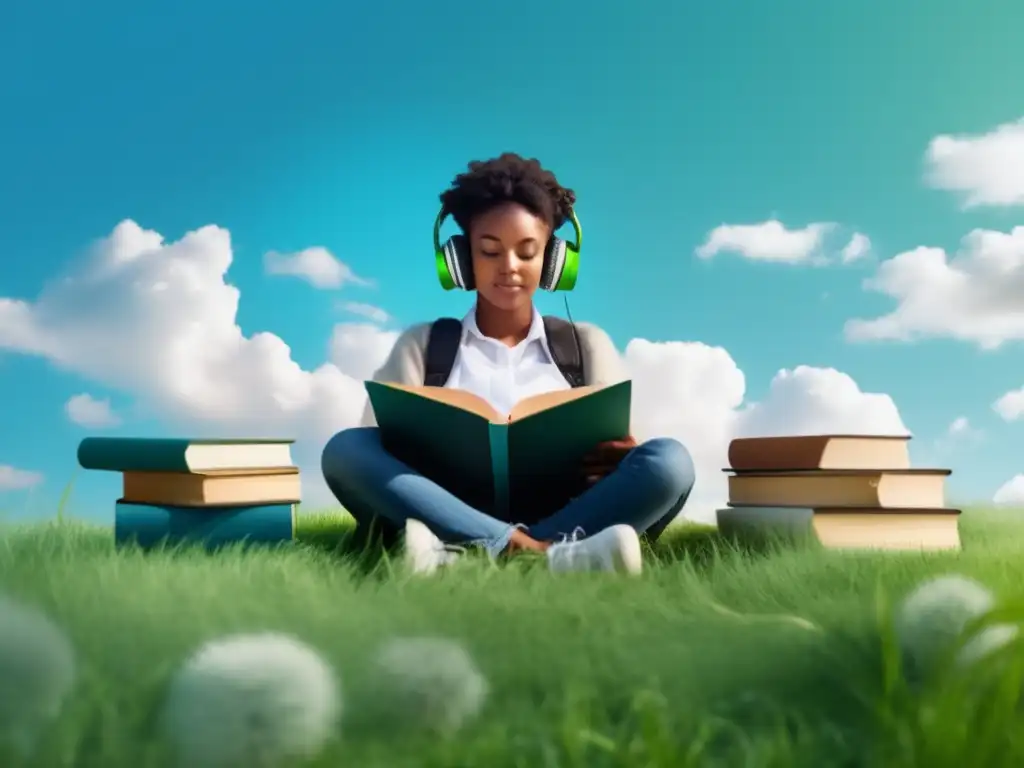Estudiante concentrado en el césped verde Estudiante universitario disfrutando beneficios del mindfulness