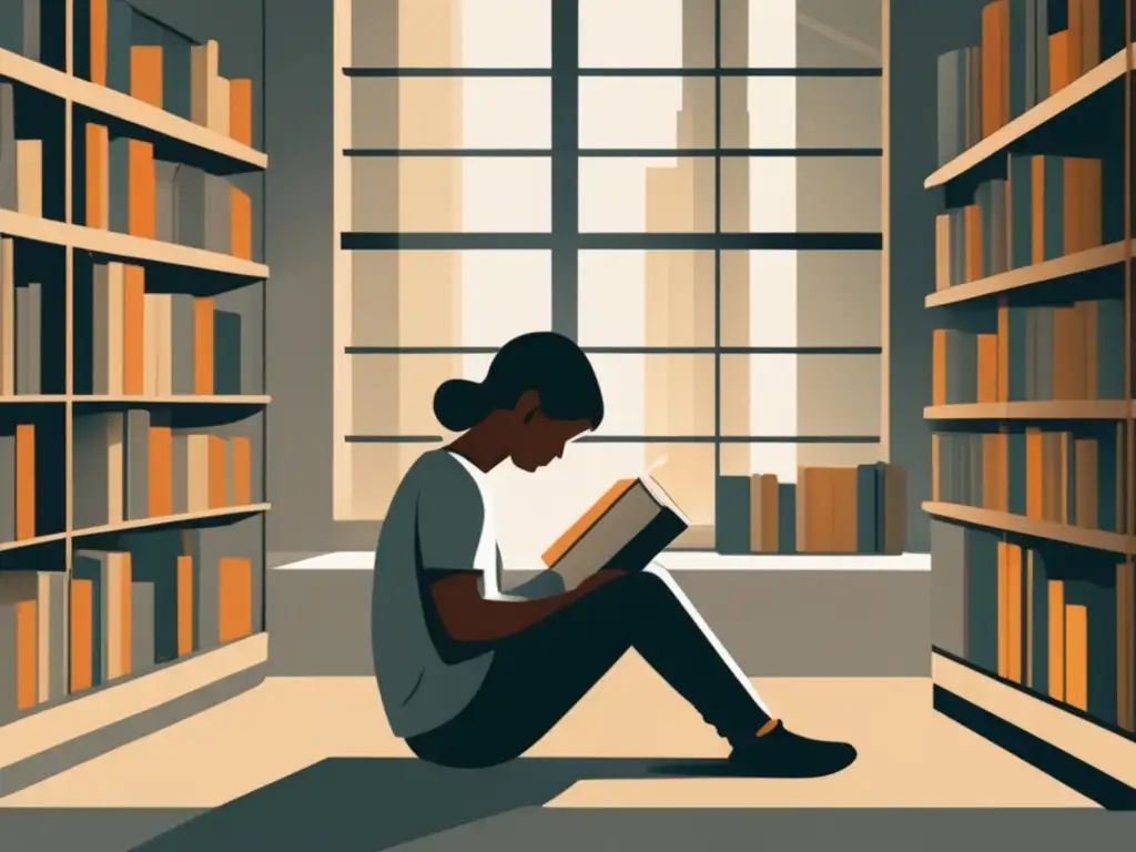 Estudiante estresado en biblioteca Estudiante universitario en biblioteca con ansiedad, busca estrategias para superarla