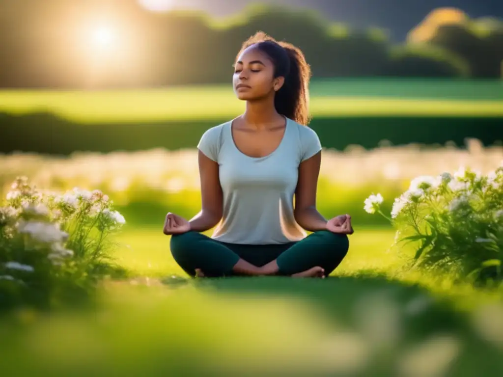 Estudiante universitario en práctica de mindfulness Estudiante universitario practicando mindfulness en el campo - Técnicas Mindfulness entrevista universitaria