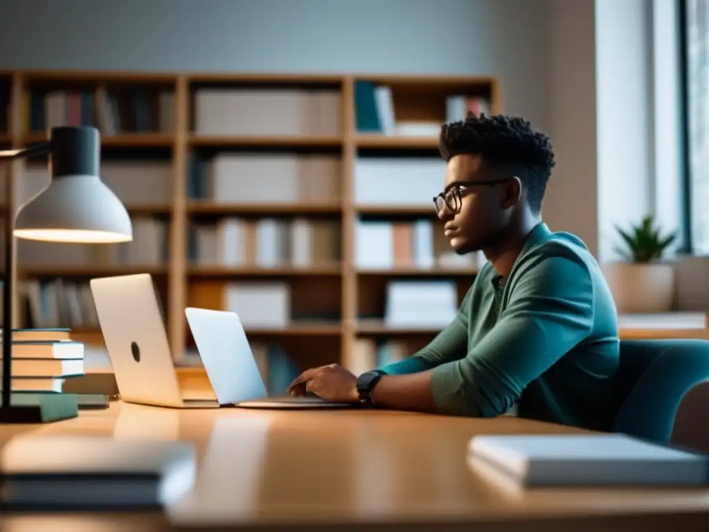 Estudiante concentrado en su estudio Estudiante universitario en estudio, privacidad y límites