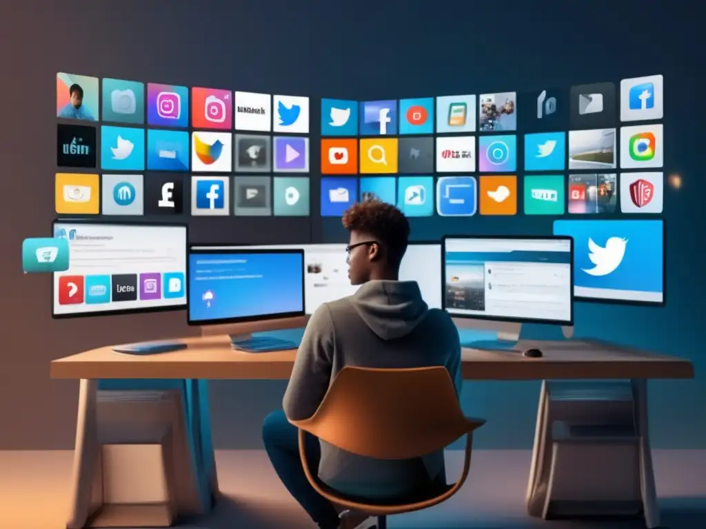 Estudiante reflexivo sobre privacidad Estudiante universitario reflexionando sobre la privacidad en redes sociales y cuentas online