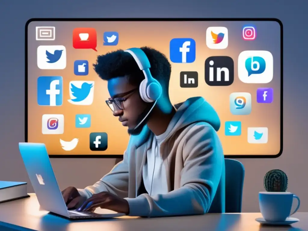 Estudiante universitario usando redes sociales Estudiante universitario usando redes sociales para vida académica y profesional
