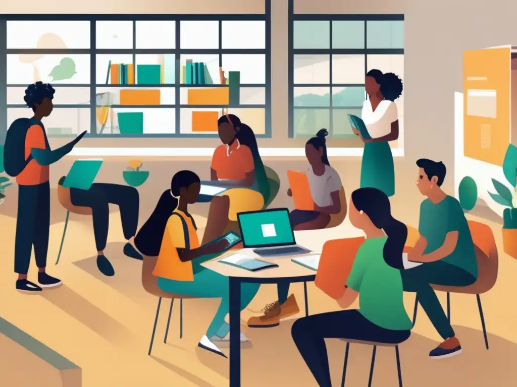 Estudiantes colaborando en un ambiente inclusivo Estudiantes diversos colaborando en un aula inclusiva y preparándose exitosamente para la universidad