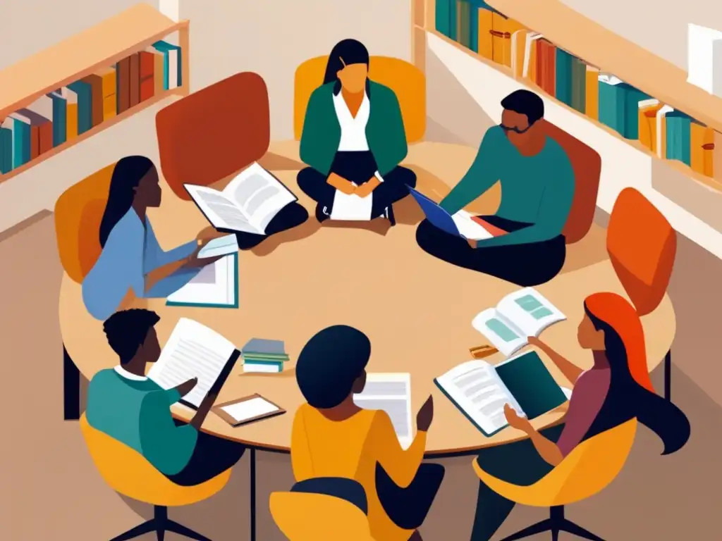 Grupo diverso de estudiantes discutiendo admisiones universitarias Estudiantes en círculo, hablando de admisiones universitarias económicas