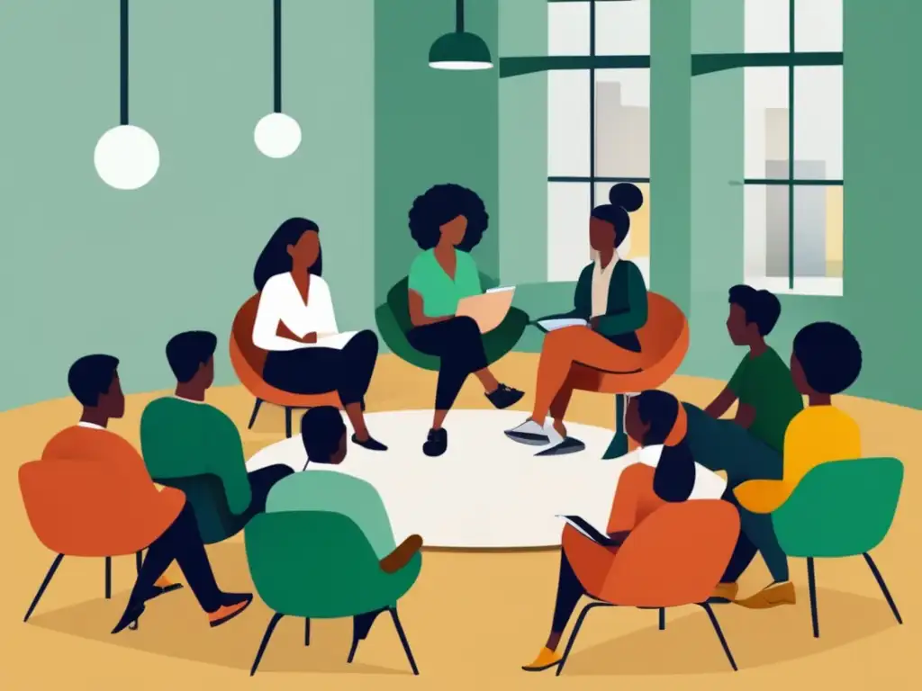 Discusión colaborativa de estudiantes diversa Estudiantes de diferentes culturas discutiendo en un ambiente moderno y colaborativo - Comparativa procesos admisión universidades América Latina
