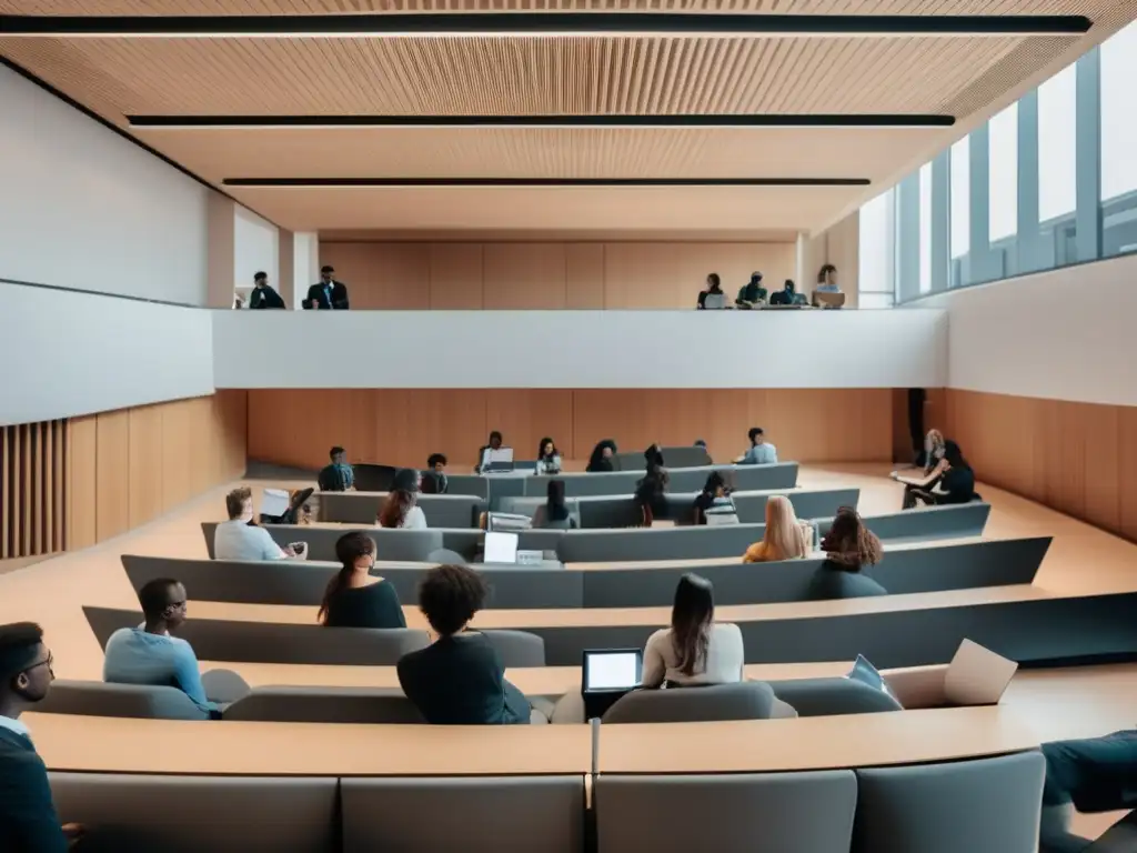 Estudiantes multiculturales en aula moderna Estudiantes de diferentes culturas en sala de clases universitaria - Proceso de admisiones universidades europeas