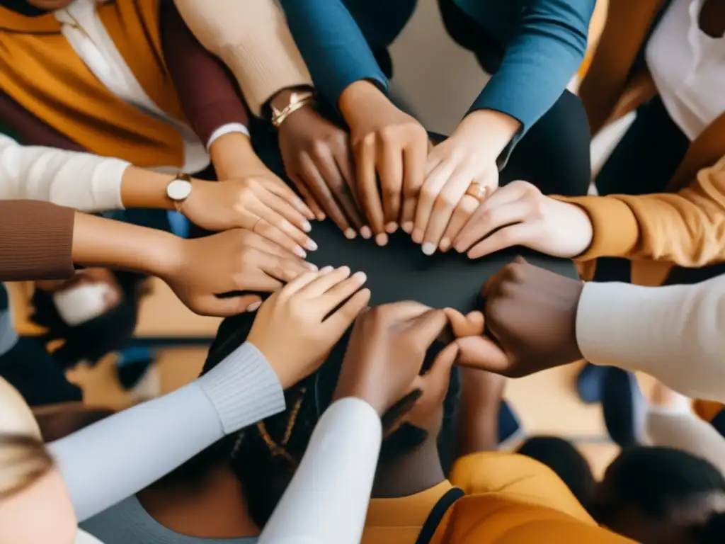 Estudiantes colaborando en aprendizaje inclusivo Estudiantes diversificados en actividad educativa colaborativa (110 caracteres)