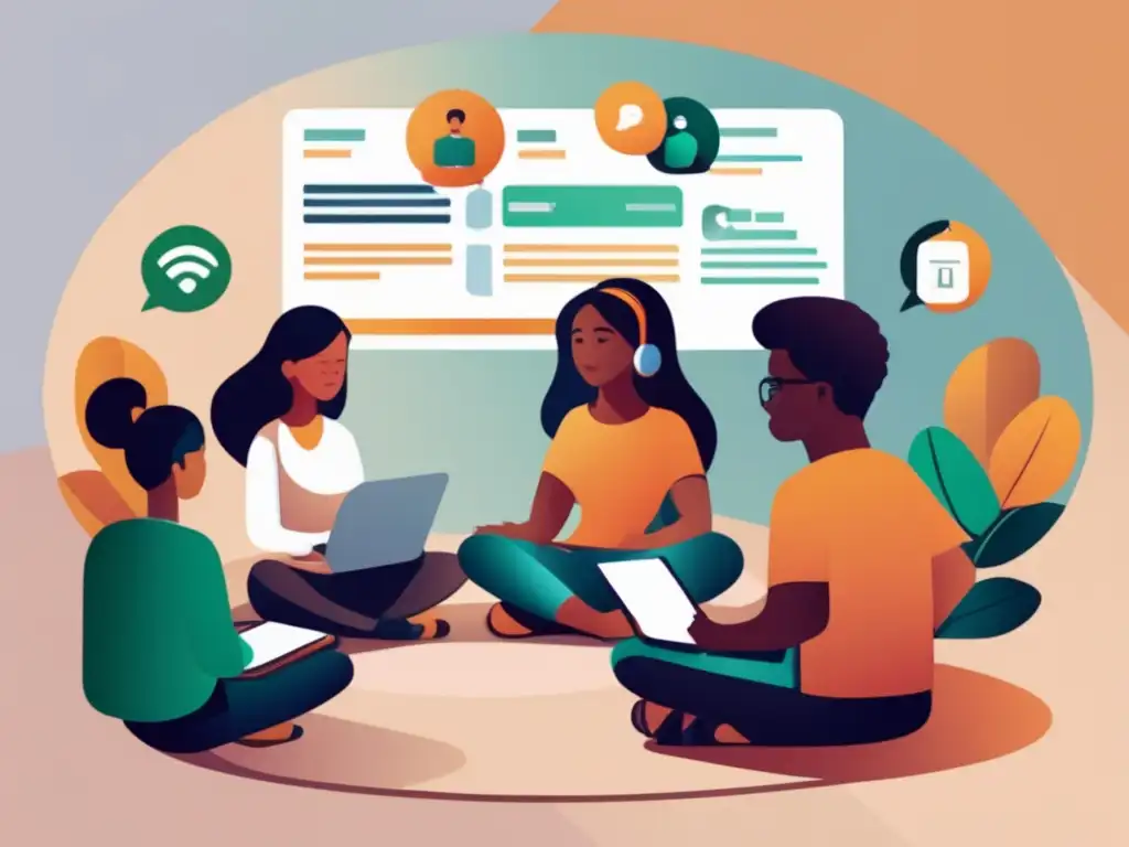 Estudiantes diversificados discutiendo opciones de financiamiento educativo Estudiantes diverso discutiendo opciones de financiamiento educativo online