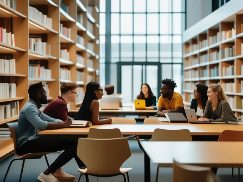 Estudiantes diversos en biblioteca universitaria Estudiantes diversos en biblioteca universitaria - Guía completa admisiones universitarias