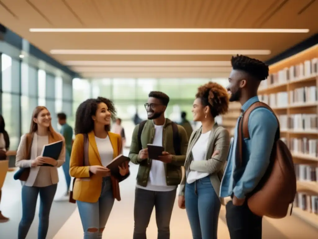 Estudiantes diversos en un campus universitario (49 caracteres) Estudiantes diversos en un campus universitario, representando los beneficios de los programas de admisión universitaria