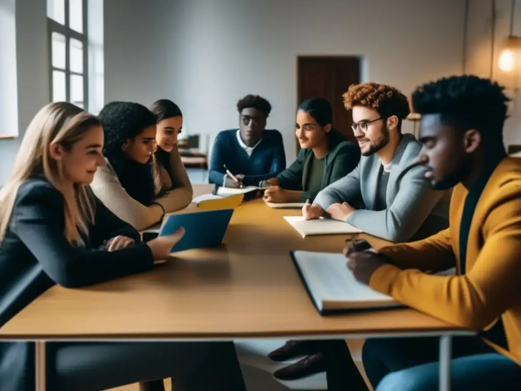 Estudiantes colaborando en universidad Estudiantes diversos en campus universitario europeo