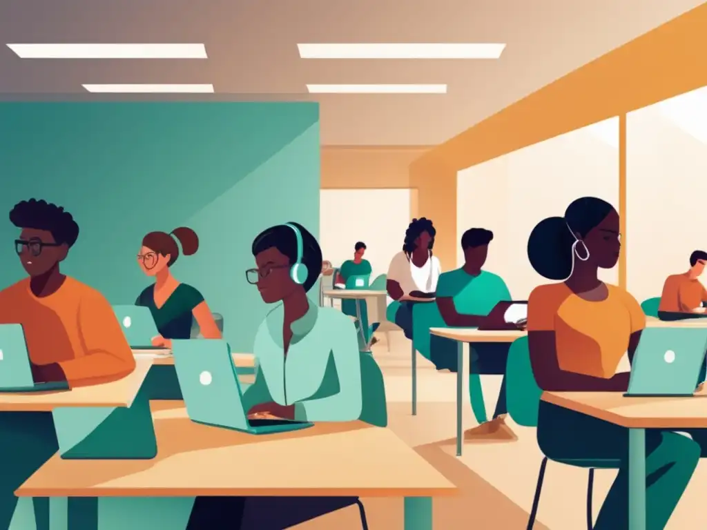 Estudiantes en sala de exámenes online Estudiantes diversos en un examen online: acceso y flexibilidad en educación superior