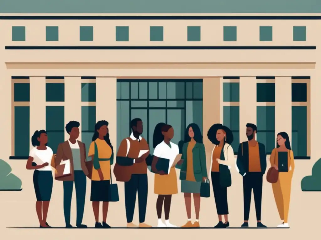 Estudiantes diversos y determinados frente a universidad moderna Estudiantes diversos frente a edificio universitario - Innovaciones educativas para estudiantes desfavorecidos