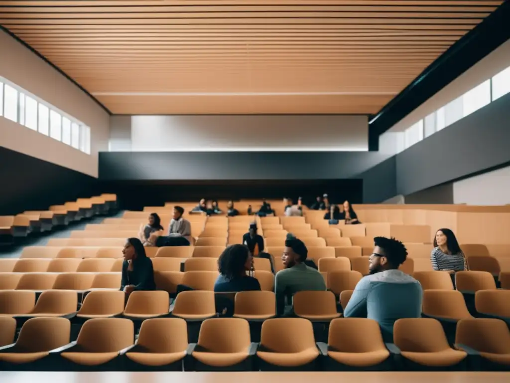Estudiantes diversos en aula universitaria Estudiantes debaten igualdad en admisiones universitarias -