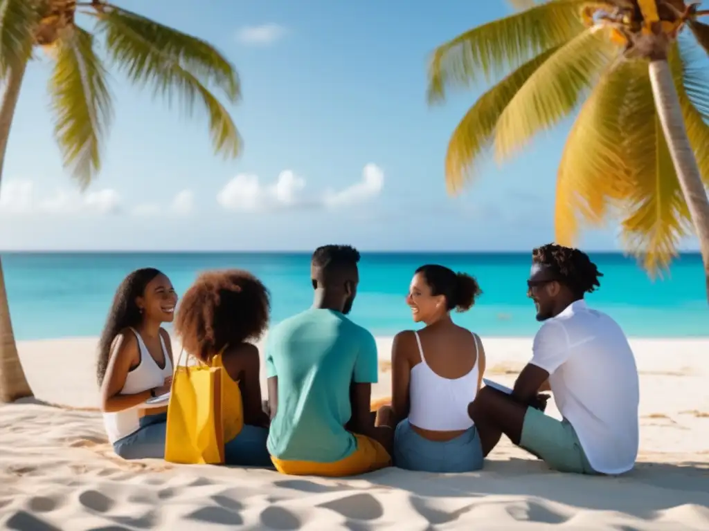 Estudiantes caribeños compartiendo en la playa Estudiantes del Caribe en intercambio: Beneficios programas universidades Caribe