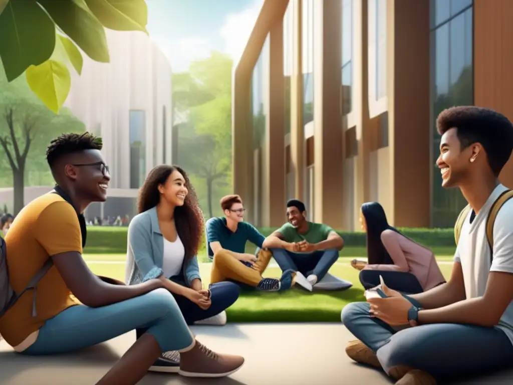 Estudiantes internacionales conversando y compartiendo experiencias Estudiantes internacionales compartiendo experiencias en un campus universitario: Consejos para admisiones universitarias internacionales