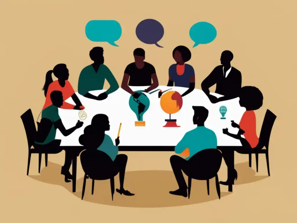 Estudiantes internacionales discutiendo y adaptándose culturalmente Estudiantes internacionales en mesa de discusión, adaptación cultural al estudiar en el extranjero