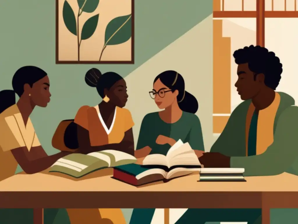 Estudiantes internacionales colaborando en la universidad Estudiantes internacionales debatiendo en una mesa: Proceso de admisiones universitarias