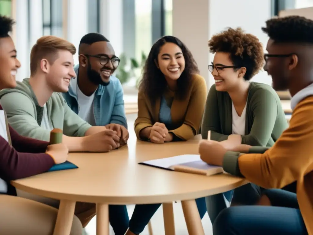 Estudiantes de diversas culturas intercambiando Estudiantes multiculturales promueven inclusividad en admisiones universitarias