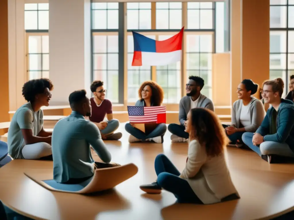 Estudiantes internacionales en aula universitaria Estudiantes de diferentes países en aula universitaria, fomentando intercambios académicos y preparación (+keyword)