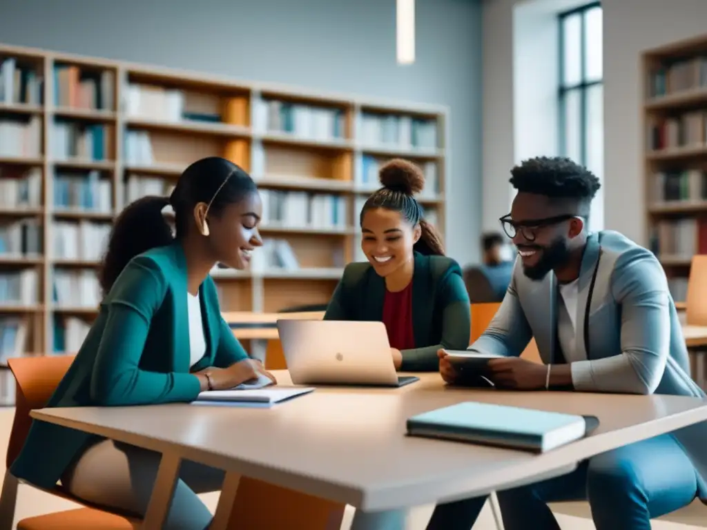 Estudio colaborativo diverso Estudiantes colaborando en una sala de estudio moderna y diversa - Respuestas ideales preguntas frecuentes universidad