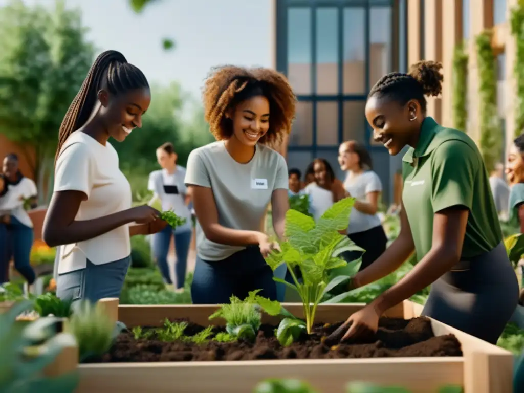 Estudiantes universitarios voluntarios en jardín comunitario Estudiantes universitarios en actividad voluntaria en jardín comunitario: Consejos para crear un portafolio universitario atractivo