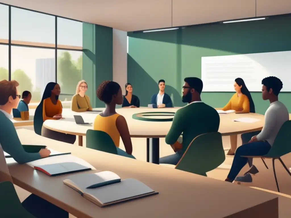 Estudiantes universitarios colaborando en aula Estudiantes universitarios colaborando: Beneficios del aprendizaje colaborativo en universidades