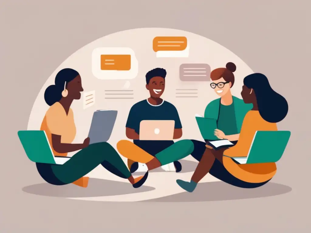 Estudiantes universitarios participando en una animada discusión Estudiantes universitarios discutiendo - Consejos para relacionarte con profesores y compañeros
