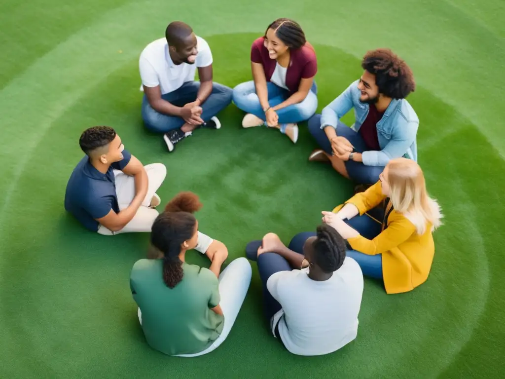 Estudiantes universitarios diversos en círculo Estudiantes universitarios diversificados en discusión (Proceso de admisiones universitarias inclusivas)