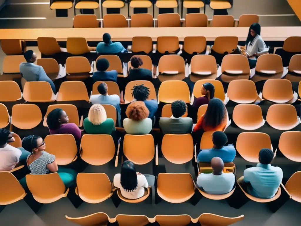 Estudiantes universitarios diversos en discusión Estudiantes universitarios diversos en una animada discusión, promoviendo la acción afirmativa en admisiones universitarias