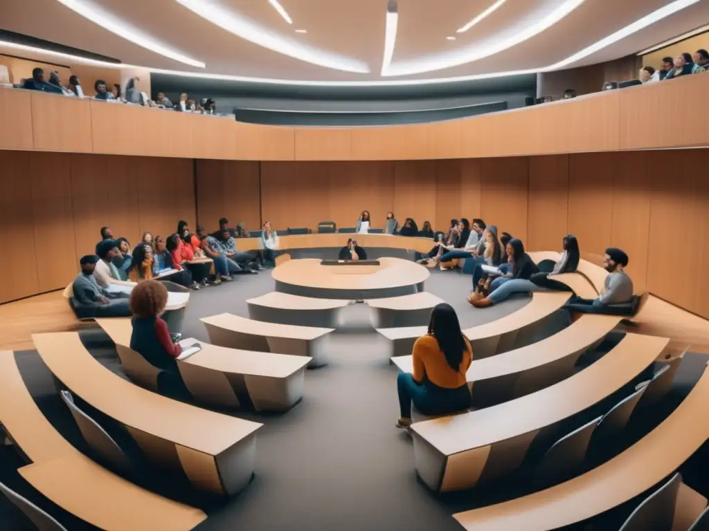 Estudiantes universitarios diversos en un aula colaborativa Estudiantes universitarios diversos en aula discutiendo - Políticas de inclusión en admisiones universitarias