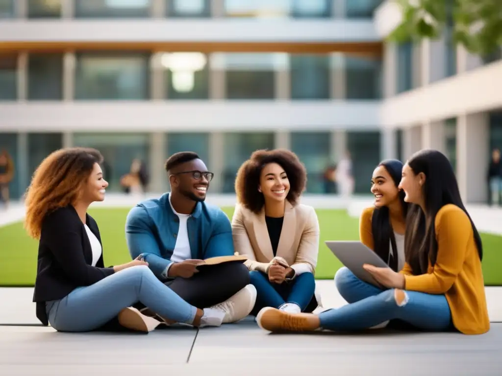 Estudiantes universitarios diversos en un campus moderno Estudiantes universitarios diversos en un campus moderno - Impacto de políticas de admisión inclusiva