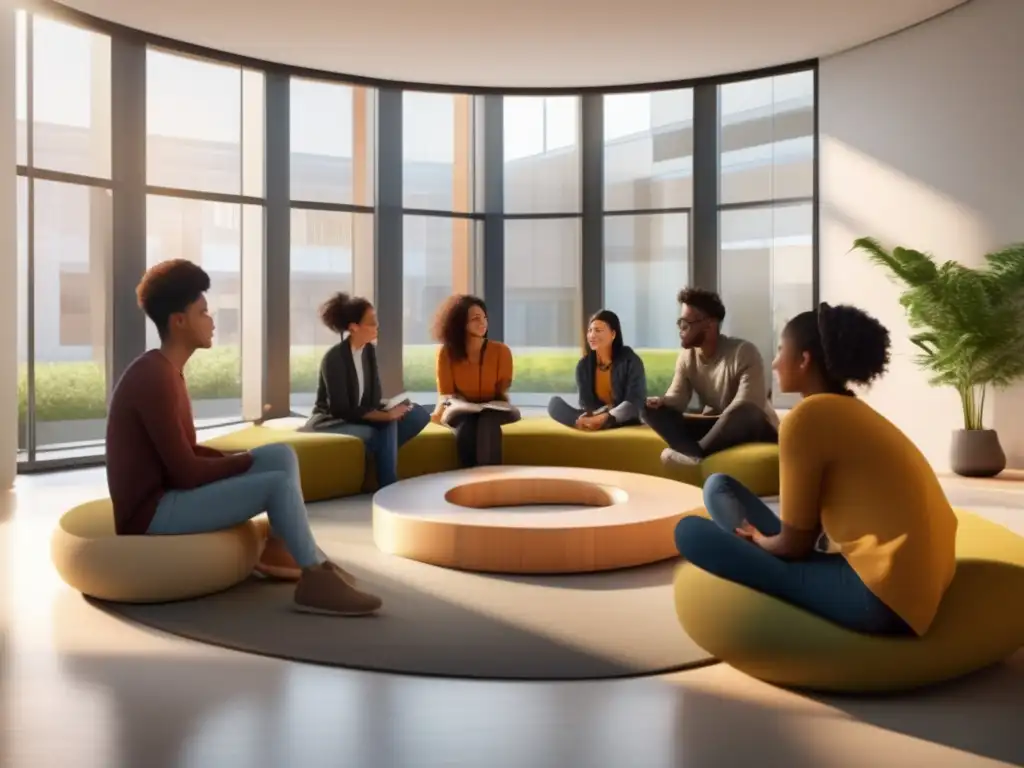 Estudiantes universitarios en ambiente inclusivo Estudiantes universitarios diversos en entorno de aprendizaje inclusivo con IA en admisiones y diversidad