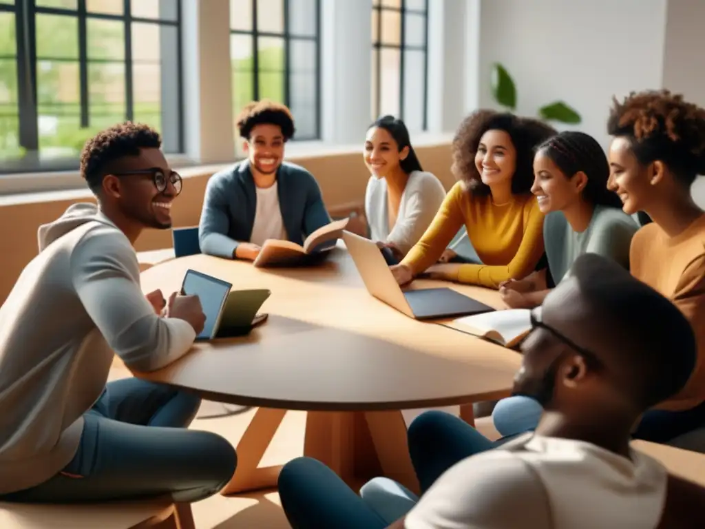 Estudiantes universitarios diversos colaborando Estudiantes universitarios diversos en un entorno colaborativo, reflejando programas de admisión inclusivos