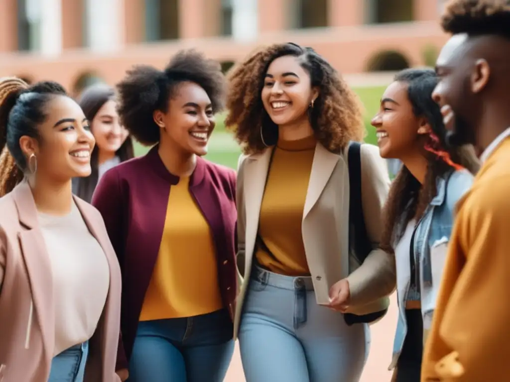 Estudiantes universitarios diversos en campus inclusivo Estudiantes universitarios diversos promoviendo estrategias de admisión justas