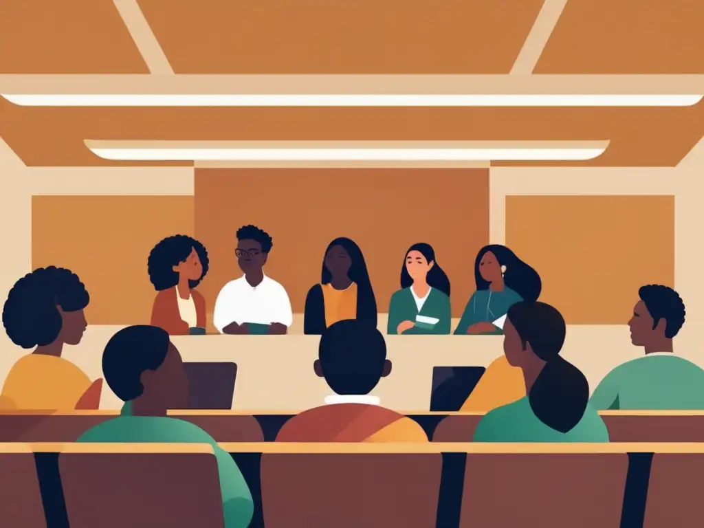 Estudiantes universitarios diversos colaborando Estudiantes universitarios diversos discutiendo, promoviendo inclusividad y colaboración
