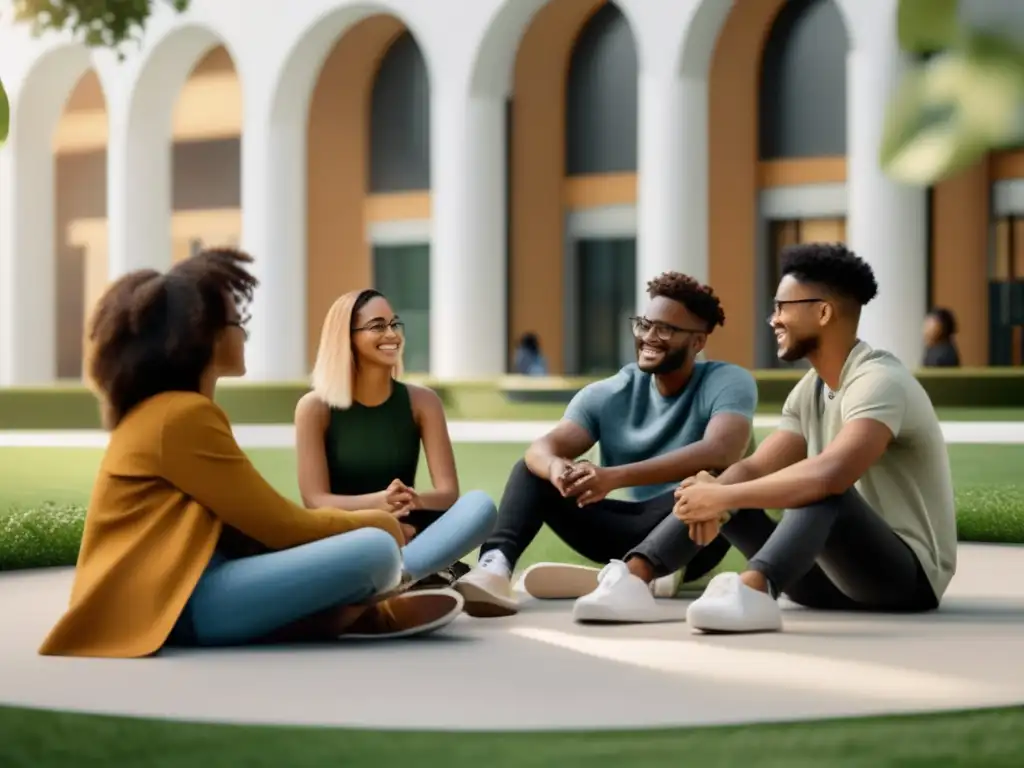 Estudiantes universitarios diversificados discutiendo y apoyándose Estudiantes universitarios mejorando perfiles para admisiones