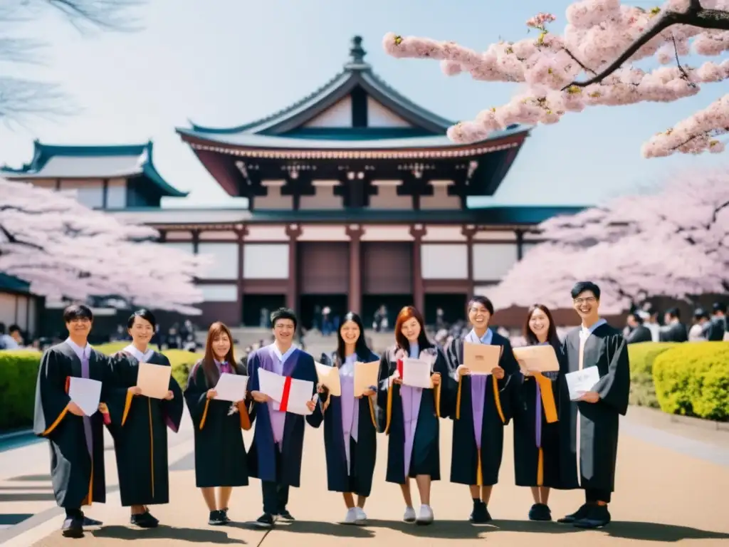 Estudiantes felices en la Universidad de Tokyo Estudiantes diversos celebran admisión en la Universidad de Tokio