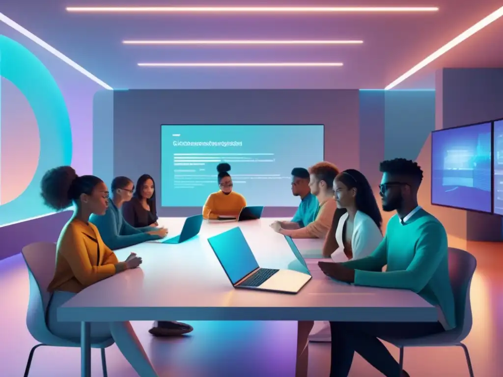 Estudio colaborativo inclusivo Estudio colaborativo con estudiantes diversos en espacio futurista