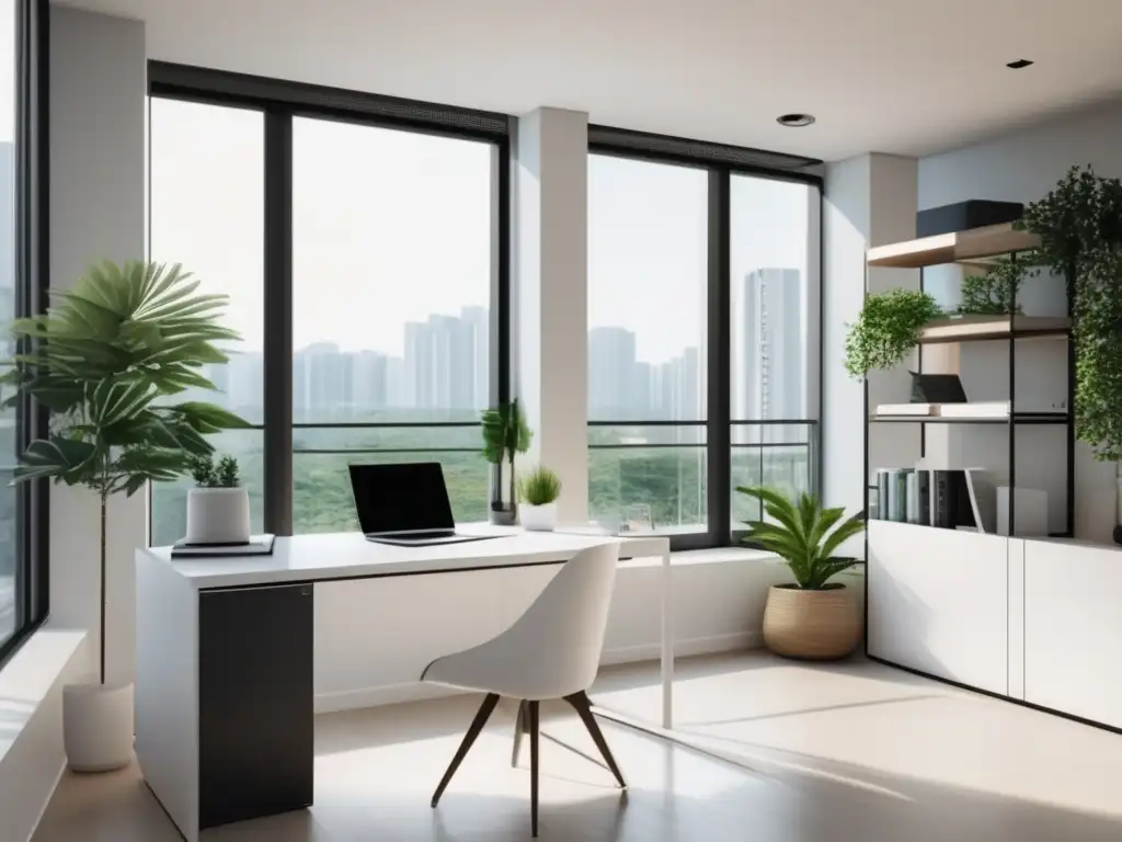 Estudio moderno y luminoso Estudio exitoso para exámenes de admisión digitales: ambiente moderno, organizado y tranquilo con vistas inspiradoras