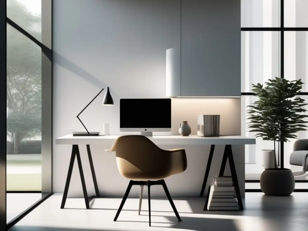 Estudio minimalista y tranquilo Estudio minimalista con luz natural y motivación