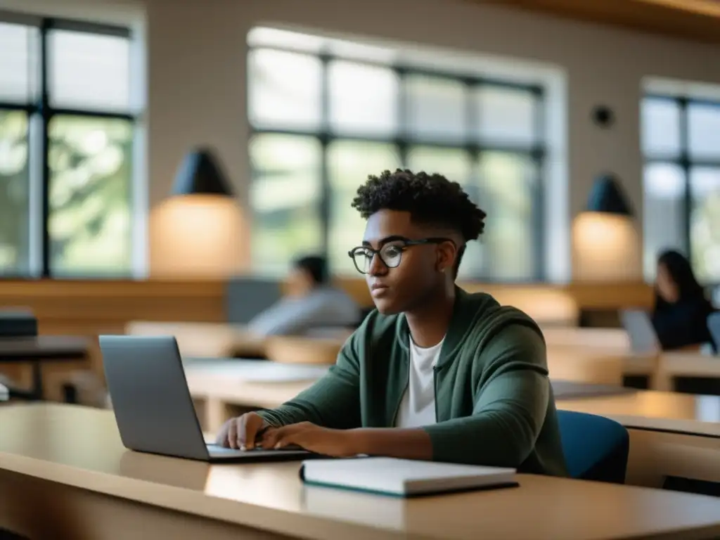 Estudiante enfocado en estudio UCLA Estudio moderno con estudiante enfocado en estrategias de admisión exitosas UCLA