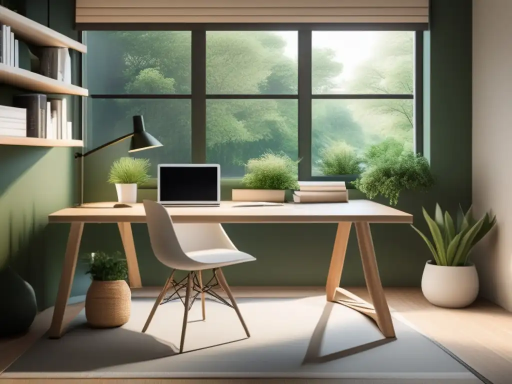 Espacio de estudio sereno con ventana y jardín Estudio sostenible: consejos para admisiones universitarias sostenibles