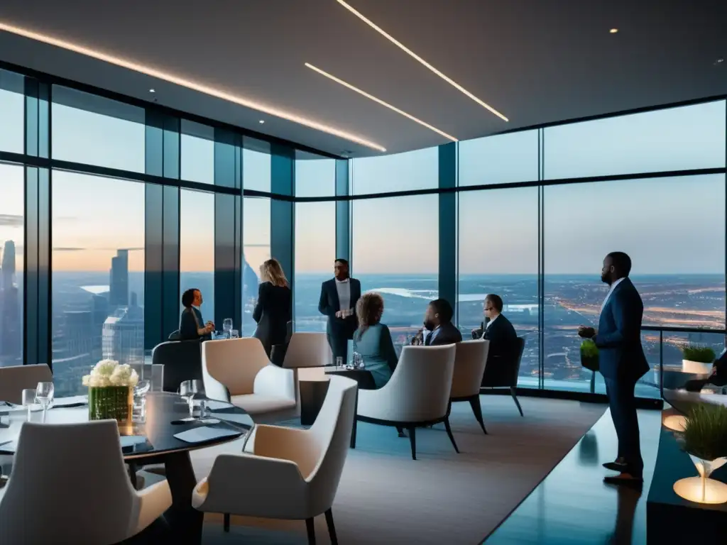 Evento de networking moderno y elegante Evento networking: Espacio moderno, profesionales en conversaciones, conexiones auténticas - Beneficios networking en admisiones universitarias