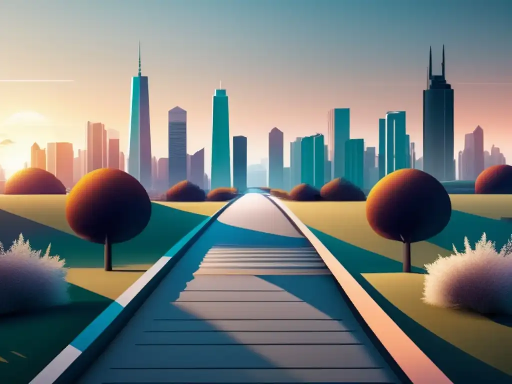 Camino hacia el futuro Factores clave para elegir maestría - Camino hacia horizonte brillante, edificios modernos, colores serenos y decisión acertada