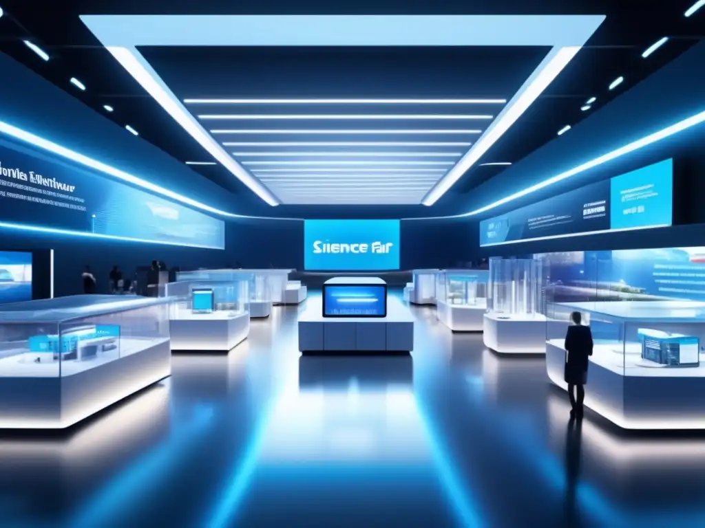 Feria científica futurista con exhibición innovadora Feria Internacional de Ciencia y Tecnología con exhibición futurista de alta tecnología y elegante arquitectura minimalista
