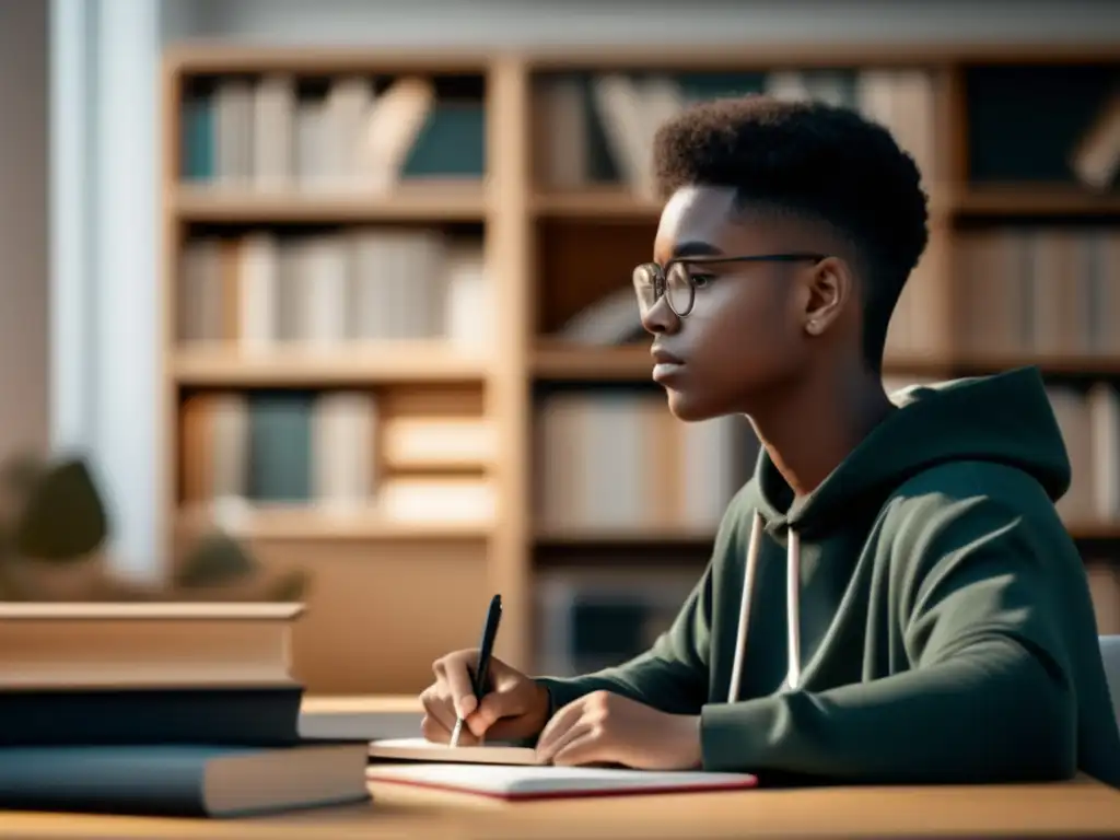 Estudiante concentrado preparándose para entrevista Preparación física para entrevista universitaria