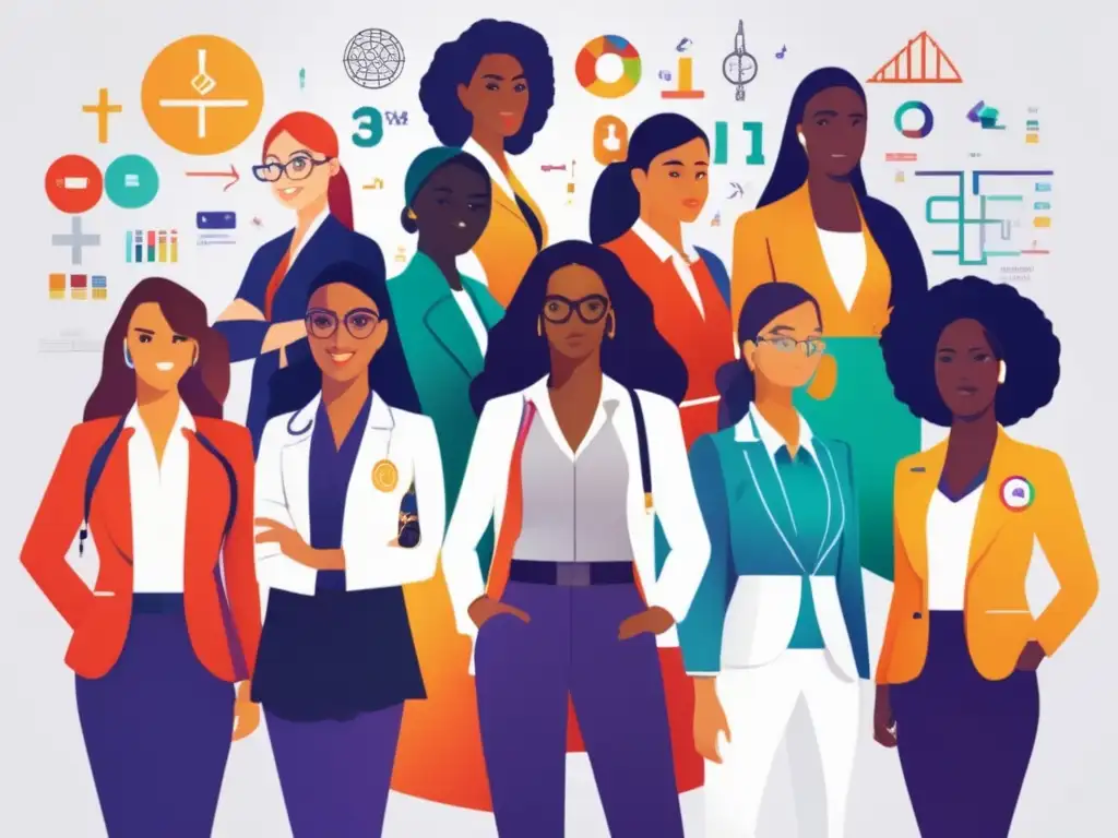 Diversidad y progreso en STEM Fomento de la diversidad en STEM universitario: jóvenes mujeres étnicamente diversas, símbolos STEM y diseño minimalista