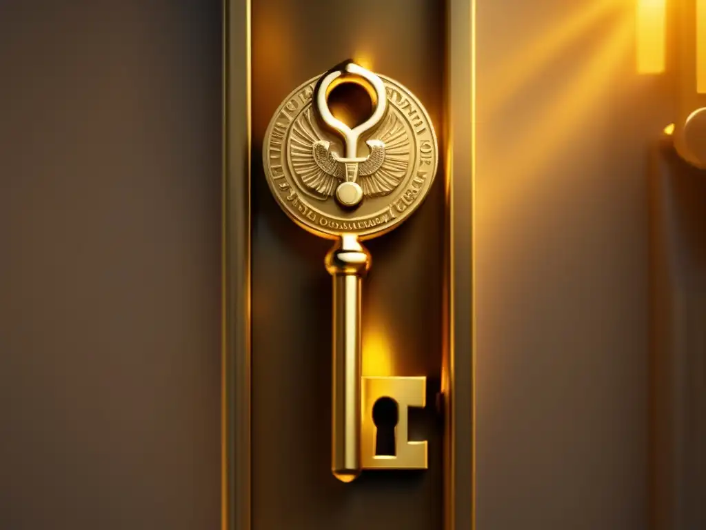 Llave dorada con símbolos académicos y texto 'Universidad de Columbia' Fórmula secreta admisiones Universidad Columbia: ilustración moderna de una llave dorada desbloqueando una puerta con símbolos académicos