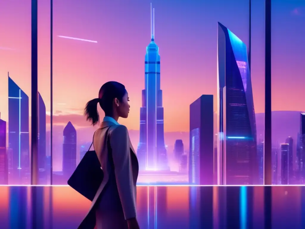 Ciudad futurista con rascacielos minimalistas Futura ciudad tecnológica: Carreras del futuro y mercado laboral